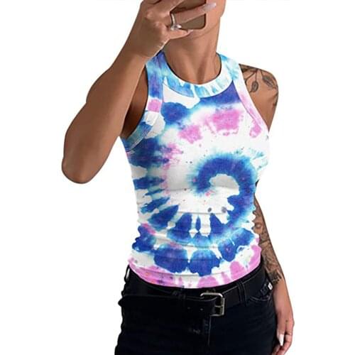 Womens O-neck Pullover Tie-Dye Tight Sleeveless Leopard T-shirt Tops Vest