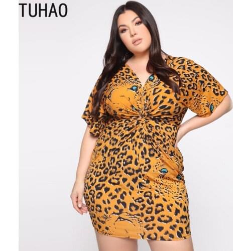 TUHAO 2020 Summer Sexy Bodycon Sheath Dress Leopard Print Plus Size 5XL 4XL 3XL Womens Vintage Party Nightclub Dress Big WM64
