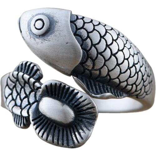 2020 new 100% real S925 real Silver Vintage Thai Silver Ring For woman Fashion Carp / Arowana Open New Woman Ring