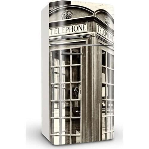 3D Black White Art UK Telephone Booth SelfAdhesive Refrigerator Sticker Fridge Door Cover Wallpaper 60x150cm 60x180cm 100x180cm