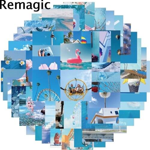 62pcs Blue Landscape Pictures Cartoon scrapbooking Stickers packs Waterproof Skateboard Suitcase Guitar Graffiti decals Kid Toy