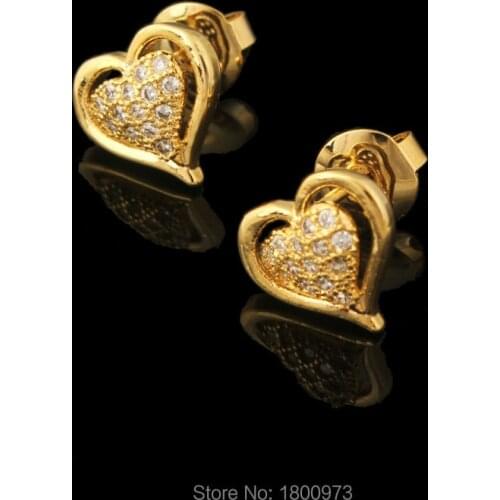 Adixyn Fashion heart earrings wholesale Gold Color stud earrings exquisite crystal for women girls gifts