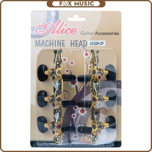 Alice AO-020HV3P Classical Guitar String Tuner Golden Plated Tuning Keys/ Machine Head Ebony Buttons w/ Nice Flower Carved