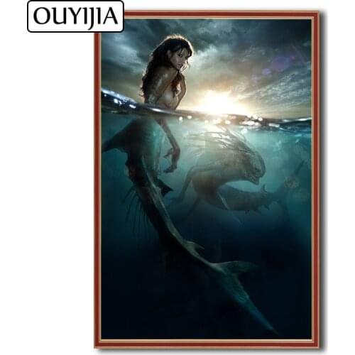 OUYIJIA Siren Mermaid Beauty 5D DIY Diamond Painting Full Square Picture Of Rhinestone Cross Stitch Embroidery Diamond Mosaic