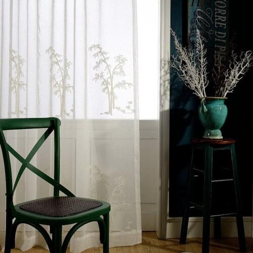 China Style Bamboo-Simple Embroidery Curtain Tulle Embroidery Window Screen Decoration Tulle for Living Bedroom Dining Room
