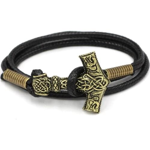 Youeshone Men Norse God Viking Odin Wolf THORS HAMMER MJOLNIR Bracelet- 23cm