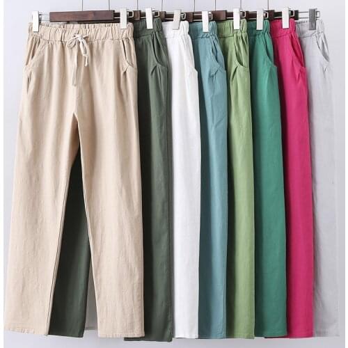 Women Pants Linen Cotton Casual Harem Pants Candy Color Harajuku Sweatpants Loose Trousers Female Ankle-length Length Pants P277
