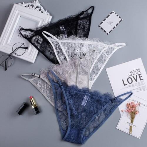 Womens Underwear Lingerie Sexy Lace Panties Transparent Hollow Thin Thong Low Waist Thong G-String Triangle Panties Hollow Out