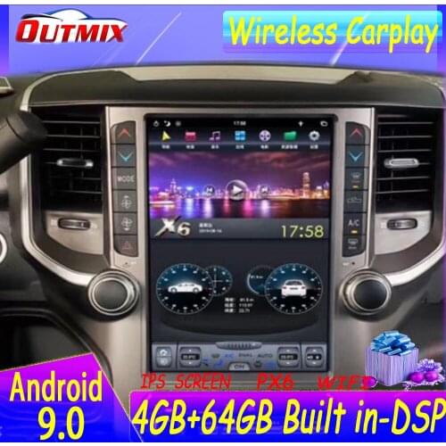 4+64G Tesla Screen For Dodge RAM 1500 2018 2019 2020 Android 9.0 Car Multimedia Player GPS Navi Auto Audio Radio Stereo Unit BT