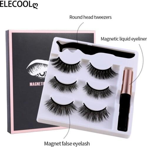 ELECOOL Magnetic Eyelashes 3D Mink Eyelashes Makeup Magnetic Lashes Eyeliner Tweezers Set Natural False Lashes Short Faux Cils