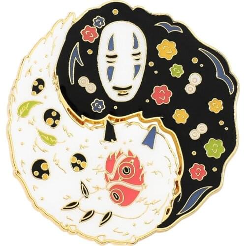 Hayao Miyazaki Anime Magic Princess Faceless Male Yin Yang Brooch Enamel Lapel Pin Cartoon Character Fashion Lovely Fans Gift