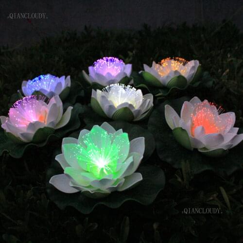 Artificial waterproof Led Optic fibre Floating white Lotus flower color light Lily wedding party Night Light decoration D55