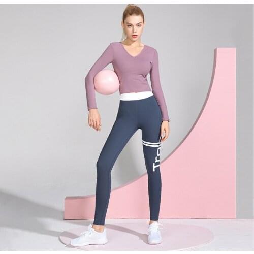 New 2pcs Breathable Tight Yoga Wear Set Quick-drying Long Sleeve Sportswear Sexy High Waist Fitness Womens Yoga Clothes
