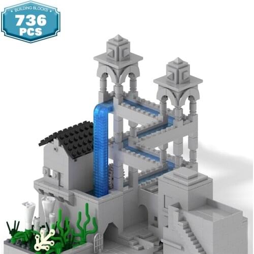 MOC Constructor Impossible Waterfall Famous Mistake Visual Painting City Street View Building Blocks Model Children Toy Gift