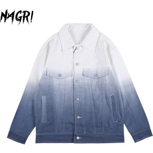 Men Denim Jacket Coat Streetwear Vintage Gradient Color Mens Jean Jackets Autumn Winter Coat Male Casual Outerwear Chic Tops