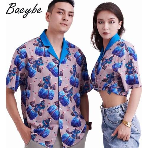 Fashion Woman Blouse Man Plus Size Beach Shirt Turn-Down Collar Top Clothing Male&Female Vintage Style Beauty Print Shirts
