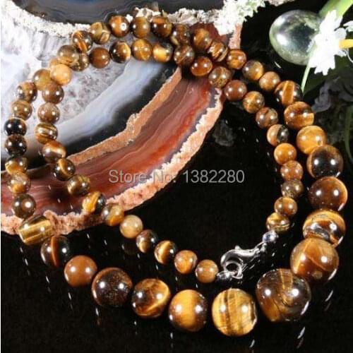 ! fashion DIY jewelry 6-14MM EANUINE TIEAR EYE Gems STONE ROUND BEADS NECKLACE 18" 2 pieces/lot fashion jewelry