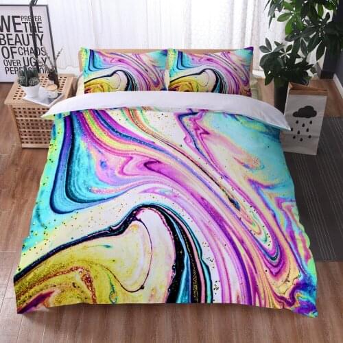 Marble Duvet Cover Set Purple Gold Luxury Bedding Colorful Watercolor Abstract Art Quilt Cover Queen Bed Set Teens Gift