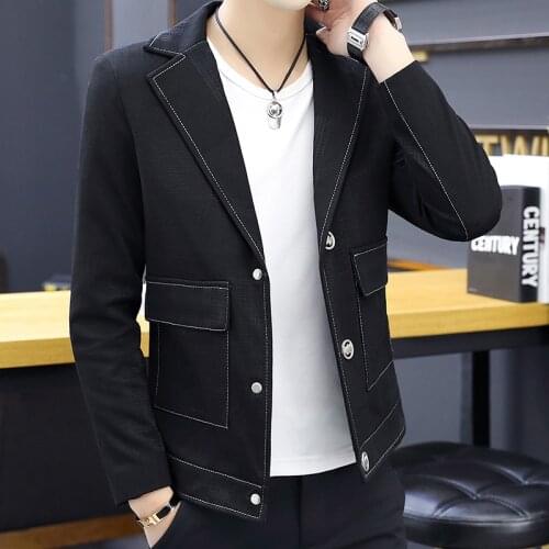 New Mens Blazers Jacket Single Breasted Slim Fit Boys Coat Long Sleeve Lapel With Pockets Cool Guys Casual Jackets D58