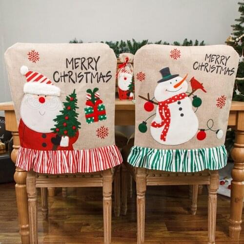 Christmas Chair Covers Set Of 4 Santa Claus Snowman Hat Christmas Chair Back Covers For Xmas Home Kitchen Decoration