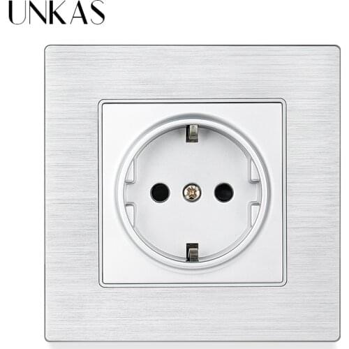 UNKAS EU Standard Aluminum Metal Panel Wall Socket With Dual USB Charging Port 16A Hidden Soft LED Indicator Outlet