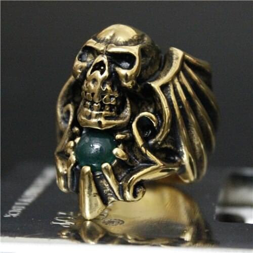 Newest Style Golden Skull Ring Wings Stone Ring Top Quality 316L Stainless Steel Cool Mens Ring