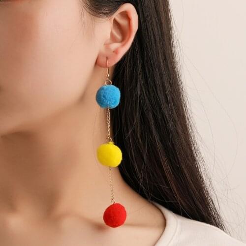 2021 New Trend Plush Ball Long Earrings Female Simplicity Tassels Wedding Pendant Earrings Women Fashion Korean Jewelry Earrings
