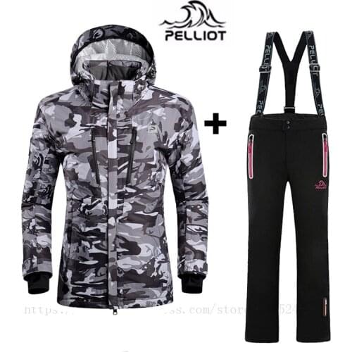 Pelliot Top Quality Women`s ski suit Waterproof Super warm Mountain skiing suit outdoor ski jacket+snowboard pant ski