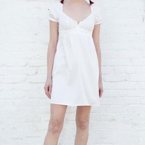 UNUTH Girls Slim White Dress 2021 Summer Fashion Ladies Soft Cotton Midi Dresses Vintage Women Casual High Waist Dress Sweet