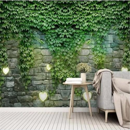 Custom wallpaper vine stone wall Nordic small fresh background wall decoration painting waterproof material