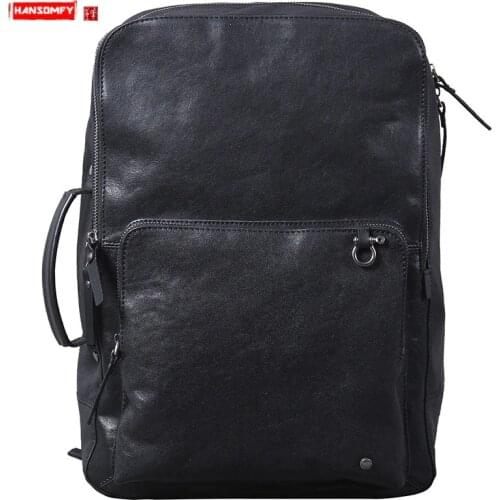 New Simple Leather Backpack Mens Large Capacity Schoolbag Laptop Bag Men Travel Backpack First Layer Cowhide Handmade Original