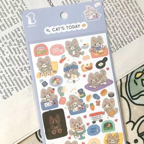 Bonito Cats Journal Stickers Korea Cartoon Scrapbooking Cute Animal Cat Sticker For Kids Diary Planner Decoration DIY Craft