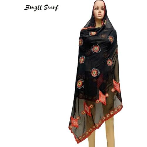 Muslim Fashion Women Chiffon Scarf Shawl African Indian ladies Embroidered Headscarf Style Scarf Large Size 195x80cmBF-202
