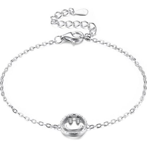 SILVERHOO 925 Sterling Silver Happy Smile Bracelet Women Clear Simple Cubic Zircon Lucky Bracelet & Bangle Girl Gift Minimalist