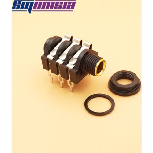 Smonisia 10Pcs/lot TRS Screw 1/4" 6.35mm Dual Track Stereo Jack Socket Right Angle PCB 6 Pin Sleeve Gold Plate 6.5MM Jack