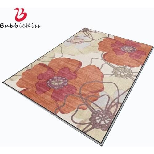 Bubble Kiss American Style Orange Flower Pattern Carpet Wrinkle-Resistant Comfortable Living Room Carpets Non-Slip Bedroom Rug