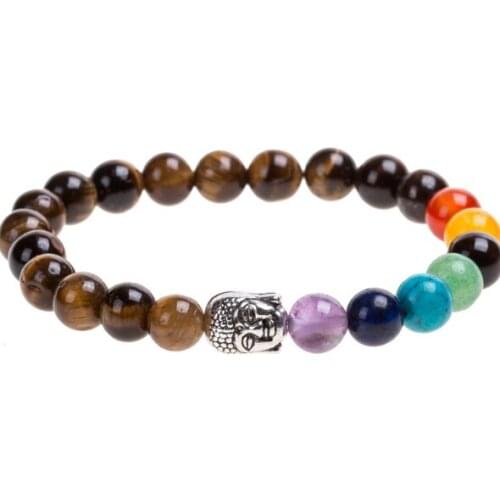 Tiger eye 8mm Punk multicolor Agate beads Chakra Reiki Buddha Yoga Bracelet elastic adjustable Volcanic Stone Bangles rtre3