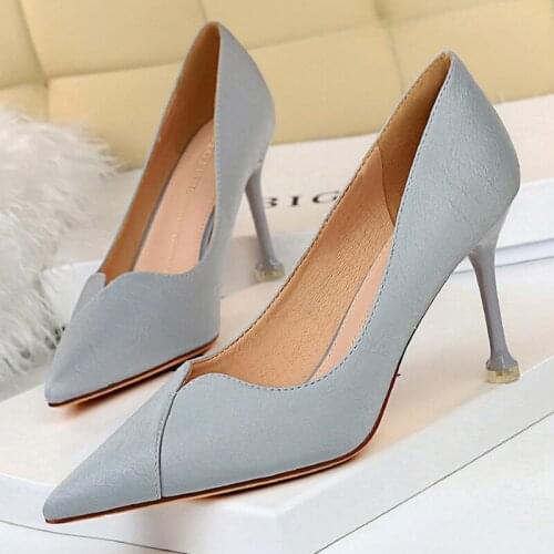 2021 Spring Fall Elegant Women 9cm Thin High Heels Simplicity Pumps Tacones Pointed Toe Soft Leather Korean Party Office Shoes