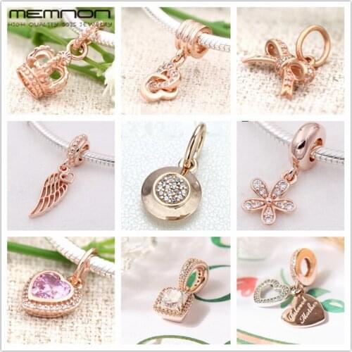 Memnon 925 Sterling Silver Jewelry dangle charms with rose gold fit bead Bracelet necklace DIY pendant for jewelry making da100