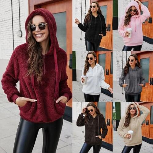 Women Fleece Hoodies 2021 Long Sleeve Double Faced Velvet Hooded Pullover Sweatshirt Autumn Winter Warm Pocket Oversized Hoodie