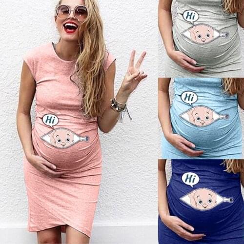 Women Sheath Dresses Fashion Cartoon Baby Print Pregnant Womens Dress Casual Ladies Vestidos Gestante Pregnancy Woman Vestidos