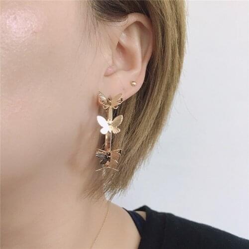 Pretty Gold Color Plating Butterfly Around Hoop Earrings For Women Girl Medium Size Gift Box Packing Statement Trendy Jewelry