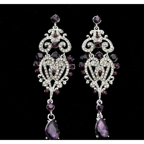 Bridal Purple Green Crystal Drop Earrings Alloy Geometric Rhinestone Earring for Women oorbellen Wedding Party Jewelry