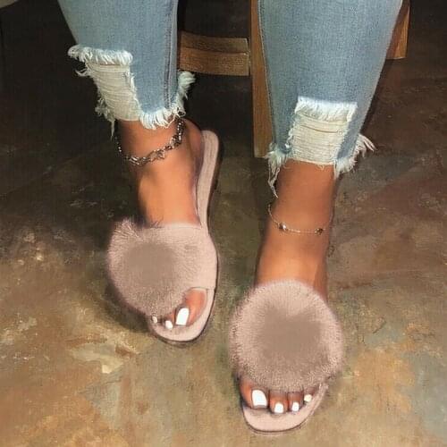 Women Slides Fuzzy Slippers Comfort Sliders Sandals Shoes Flat Heel Sandals -OPK