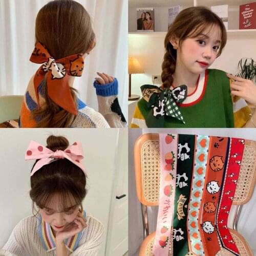 Floral Double-sided Print Ribbon For Women Silk Scarf Skinny Bag Ribbon Headband Headwear Scarf Long Scarves Hair Accessories