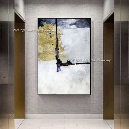 Golden and white 100% Handmade Abstract Wall Art Nordic Canvas Painting Modern Luxury Decorative Picture Home Decor