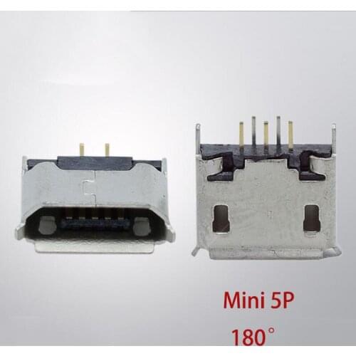 10Pcs USB180 Degree Vertical AB Type Crimping Mini 5P Female Plug-in Type UUB Connector