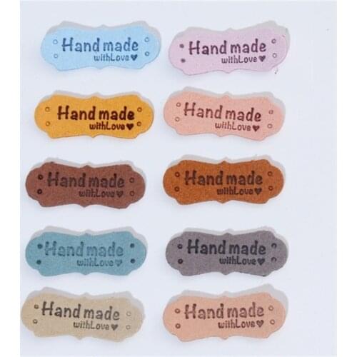 20Pcs Hand Made With Love Labels For Clothes PU Leather Labels DIY Sewing Tags Garment Accessories