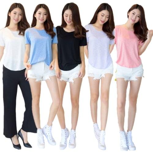 2020 Summer Style O-Neck Soft Bamboo slub short and long Womens T-Shirts Candy Colors Plus Size 6XL Tops Tees women shirts