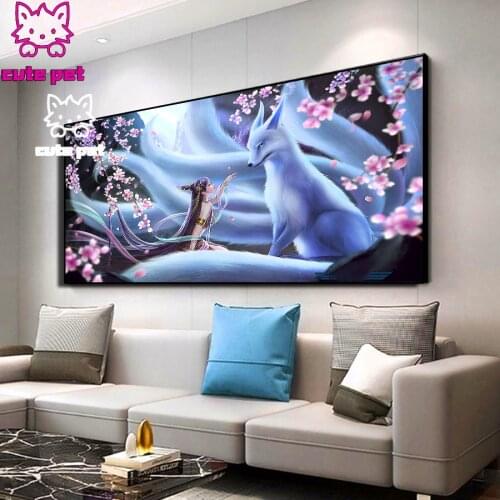5D DIY Diamond Painting Fantasy woman and nine-tailed fox Full Square Drill Mosaic Rhinestone Embroidery Cross Stitch Decor Gift